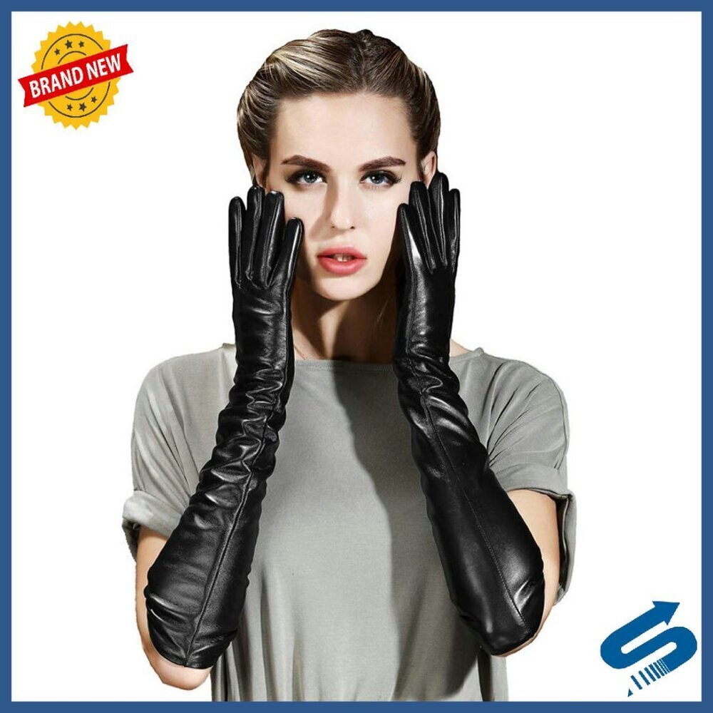 Women's Long Leather Gloves Touchscreen Opera Driving Winter Size M